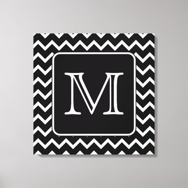 Schwarz und Weiß Zickzack mit Custom Monogram. Leinwanddruck (Vorderseite)