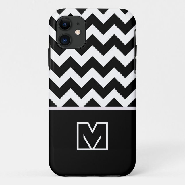 Schwarz und Weiß Zickzack Zigzag. Custom Monogram Case-Mate iPhone Hülle (Rückseite)