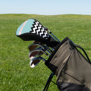 Schwarz und Weiß Zigzag, Zickzack, Blau, Ihr Name Golf Headcover