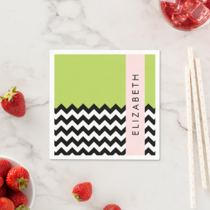 Schwarz und Weiß Zigzag, Zickzack, Grün, Ihr Name Serviette