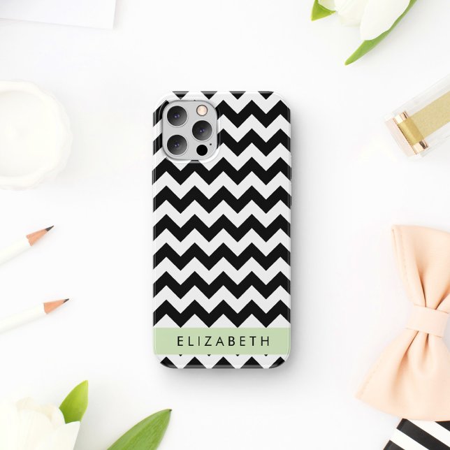 Schwarz und Weiß Zigzag, Zickzack Muster, Ihr Name Case-Mate iPhone Hülle (Von Creator hochgeladen)