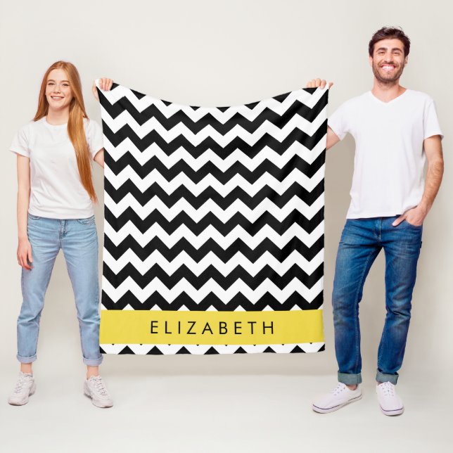 Schwarz und Weiß Zigzag, Zickzack Muster, Ihr Name Fleecedecke (Beispiel)