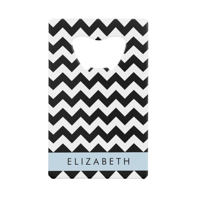 Schwarz und Weiß Zigzag, Zickzack Muster, Ihr Name Geldbeutel Flaschenöffner (Vorderseite)