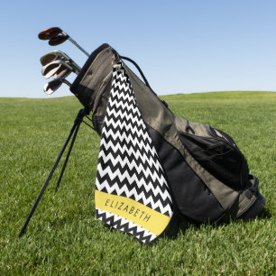 Schwarz und Weiß Zigzag, Zickzack Muster, Ihr Name Golfhandtuch