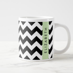 Schwarz und Weiß Zigzag, Zickzack Muster, Ihr Name Jumbo-Tasse