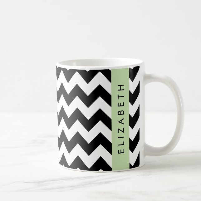 Schwarz und Weiß Zigzag, Zickzack Muster, Ihr Name Kaffeetasse (Rechts)