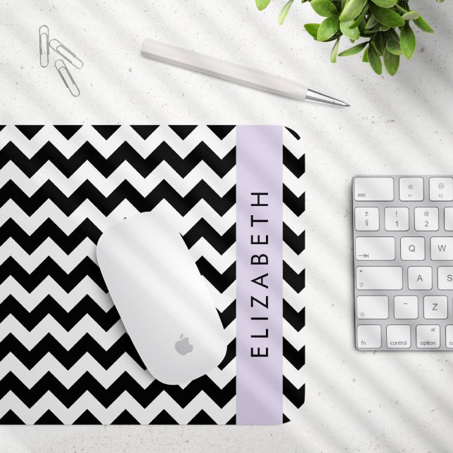 Schwarz und Weiß Zigzag, Zickzack Muster, Ihr Name Mousepad (Von Creator hochgeladen)