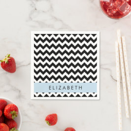 Schwarz und Weiß Zigzag, Zickzack Muster, Ihr Name Serviette