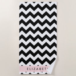 Schwarz und Weiß Zigzag, Zickzack Muster, Ihr Name Strandtuch