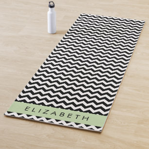 Schwarz und Weiß Zigzag, Zickzack Muster, Ihr Name Yogamatte