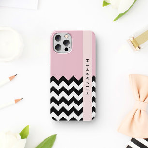 Schwarz und Weiß Zigzag, Zickzack, Rosa, Ihr Name Case-Mate iPhone Hülle