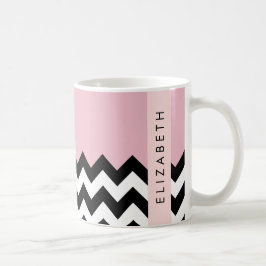 Schwarz und Weiß Zigzag, Zickzack, Rosa, Ihr Name Kaffeetasse