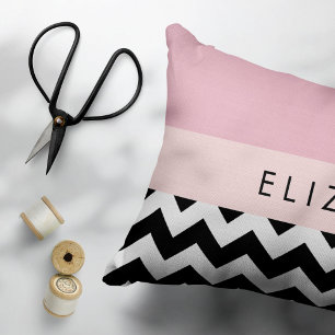 Schwarz und Weiß Zigzag, Zickzack, Rosa, Ihr Name Kissenbezug