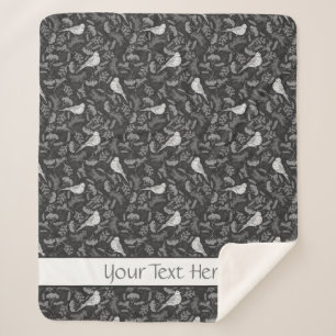 Schwarz und Winter Weiße Vögel Blumenmuster Sherpadecke