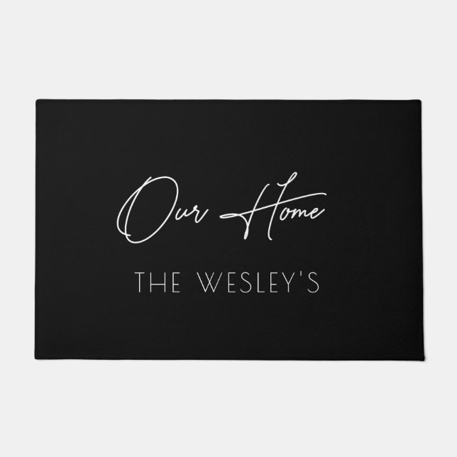 Schwarz Unsere Zuhause Custom Script Door Mat Fußmatte (Vorderseite)