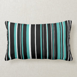 Schwarz, Verdigris blau, grün, weißer Strichcodest Lendenkissen