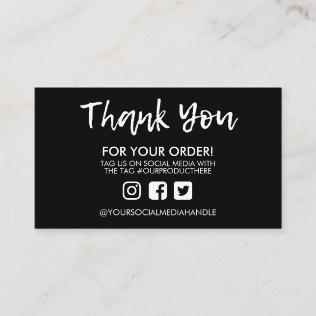 Schwarz Vielen Dank Media Einfügen Social Media Visitenkarte (Vorderseite)