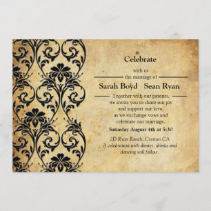 Schwarz-Vintag-Blütenwirbel Einladung zur Hochzeit