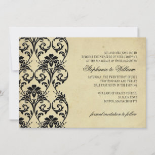 Schwarz-Vintag-Blütenwirbel Einladung zur Hochzeit
