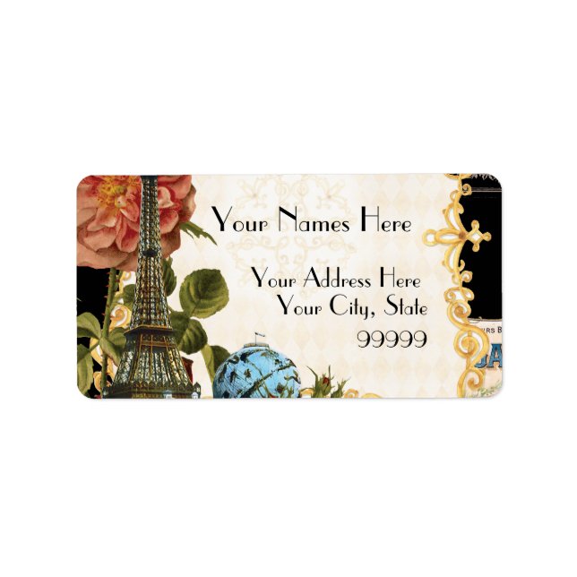 Schwarz-Vintag-Eiffelturm-Rose passt Adresse Adressaufkleber (Vorne)