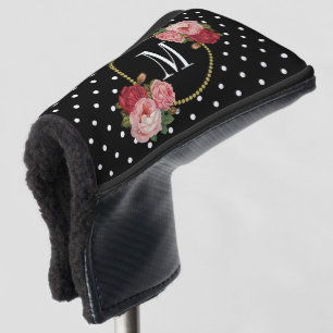 Schwarz Vintag-Floral-Polka-Dots Monogramm Golf Headcover