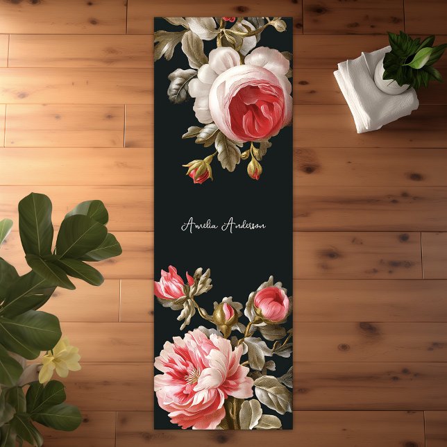 Schwarz Vintag Rosa Rosen Blumen Eleganter Stil Yogamatte (Black Vintage Pink Roses Floral Elegant Style Yoga Mat)