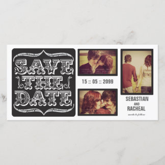 Schwarz-Vintag-Save the Date-Typografie-Fotokarte Save The Date