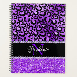 Schwarz-violett-Leopard-Spot-Glam-Monogramm Planer