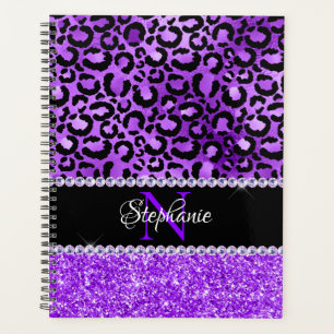 Schwarz-violett-Leopard-Spot-Glam-Monogramm Planer
