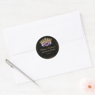 Schwarz Violett Pflaume Gold Glitter Blumen Quince Runder Aufkleber