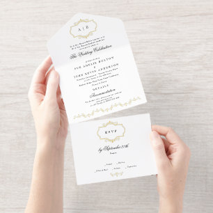 Schwarz-Wappen-Mono-Hochzeit All-in-One-Einladung