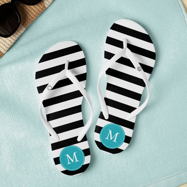 Schwarz-Wasser-Streifen Mit Monogramm Flip Flops (Von Creator hochgeladen)