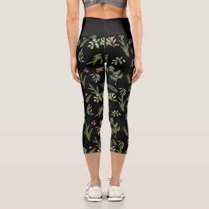 Schwarz Weihnachten botanisch elegant modern Capri Leggings