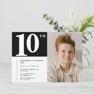 Schwarz Weiß 10. Geburtstagseinladung Schick Foto Einladung
