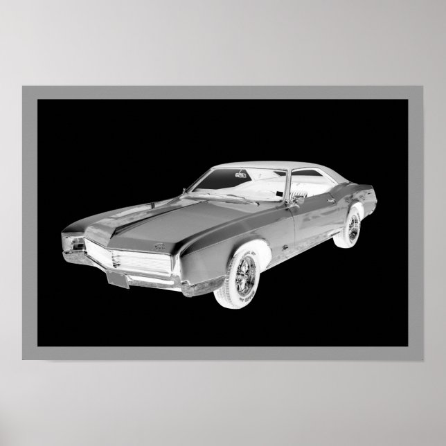 Schwarz-Weiß 1967 Buick Riviera Pop Kunst Poster (Vorne)