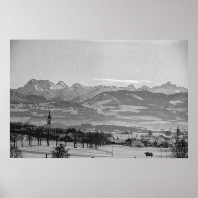 Schwarz-Weiß 1968 Deutsche Winterstadt Bayern Poster (Vorne)