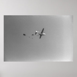 Schwarz/Weiß 1968 Fallschirmspringer Jumping Flugz Poster