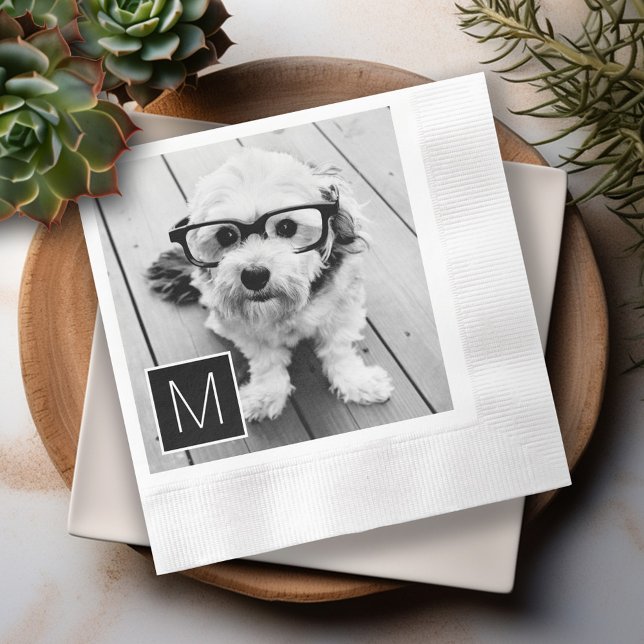 Schwarz-Weiß-1-Fotoleime für benutzerdefinierte Mo Serviette (Personalized Photo Napkins)