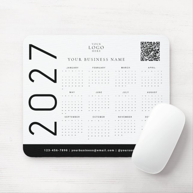 Schwarz Weiß 2027 Kalender Geschäft Logo Unternehm Mousepad (Mit Mouse)