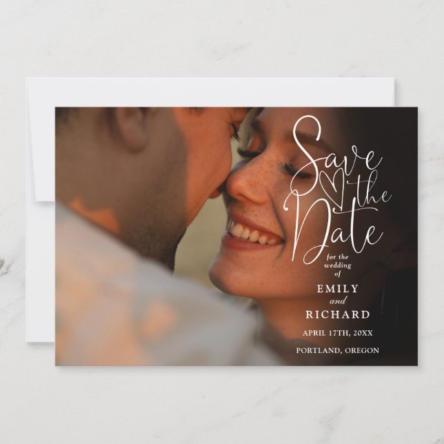Schwarz-Weiß-2-Foto: Elegantes Skript-Hochzeit Save The Date (Vorderseite)