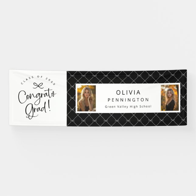 Schwarz-weiß 2 Foto Glückwunschs Grad Party Banner (Horizontal)