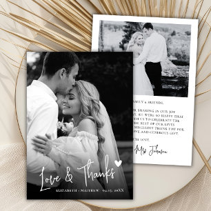 Schwarz-Weiß-2-Foto-Liebe-Herz-Script-Hochzeit Dankeskarte