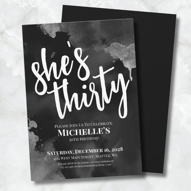 Schwarz-weiß 30. Geburtstag Einladung (Black White 30th Birthday Invitation)