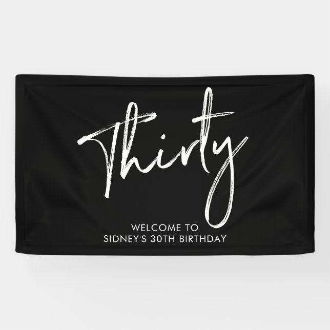 Schwarz & Weiß 30. Geburtstag Party Begrüßungsbann Banner (Horizontal)