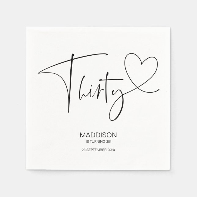 Schwarz-Weiß 30. Geburtstag Party Napkins Serviette (Vorderseite)