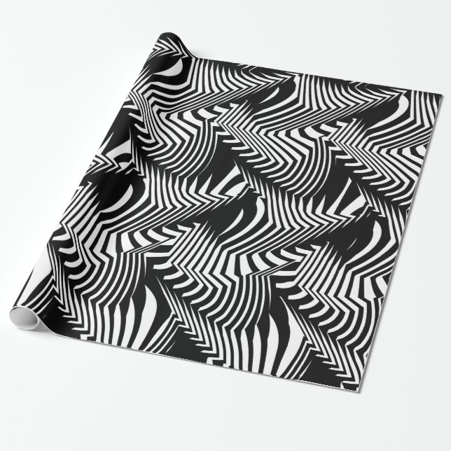 Schwarz-Weiß-3D-Look Stepphill-Muster Geschenkpapier (Ungerollt)