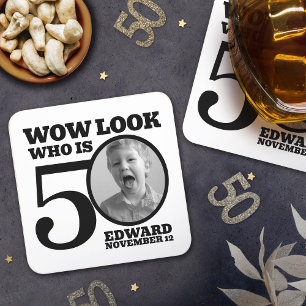 Schwarz-Weiß 50. Geburtstag Foto aussehen, wer ist Rechteckiger Pappuntersetzer