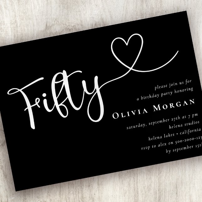 Schwarz-weiß 50 Skript 50. Geburtstag Einladung (Von Creator hochgeladen)