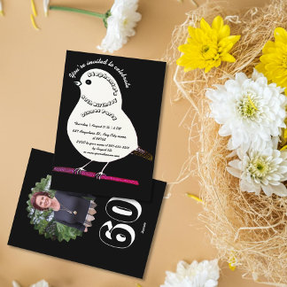 Schwarz/Weiß 60. Geburtstag Niedlicher Vogel Dinne Einladung