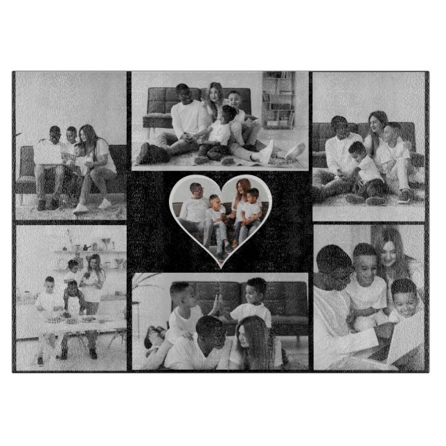 Schwarz-Weiß-7-FotoCollage Schneidebrett (Vorderseite)